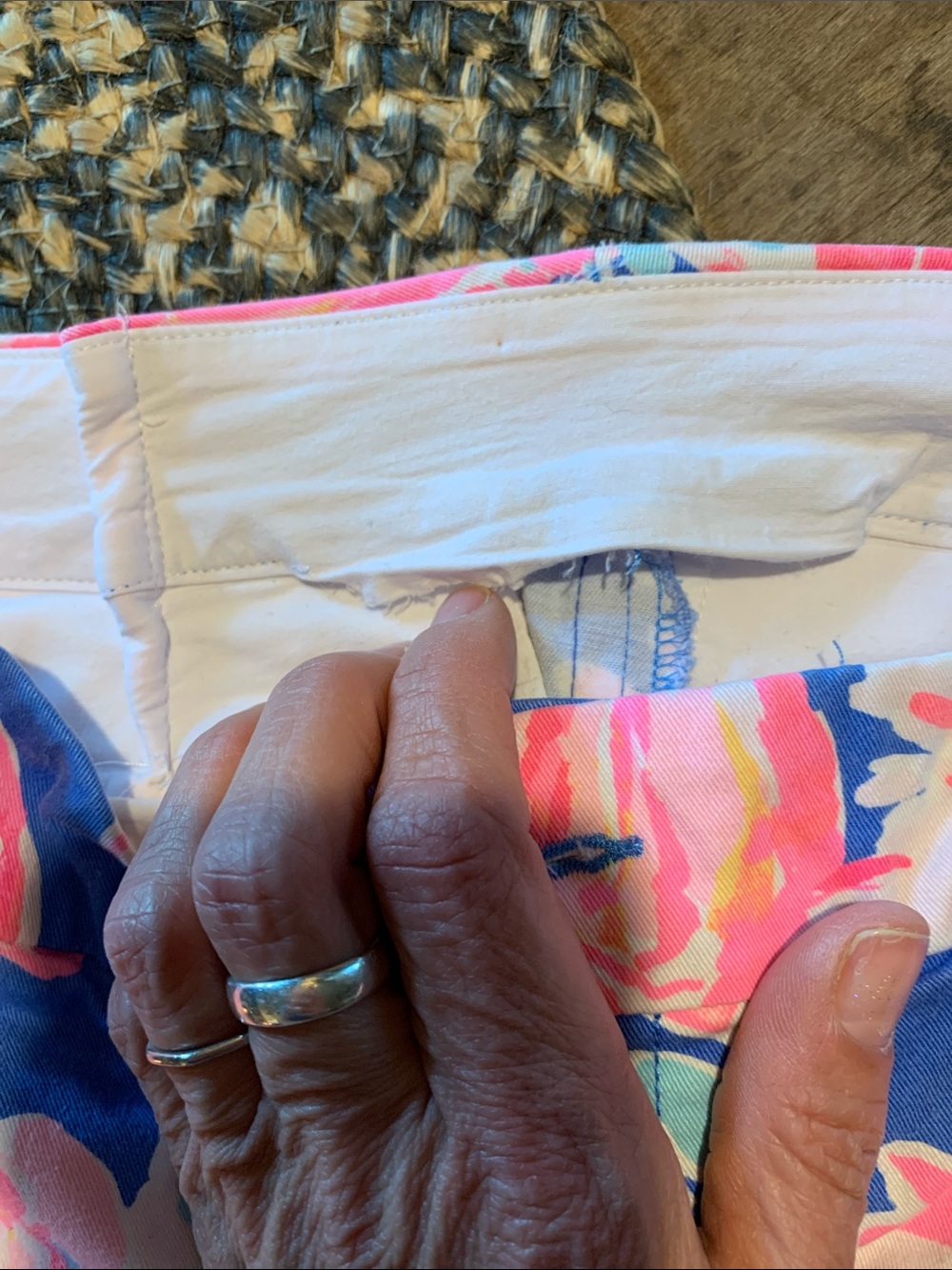 Lilly Pulitzer Sadie Pink, Navy & Cream Floral Ankle Length Cotton Blend Pants - Picture 10 of 13